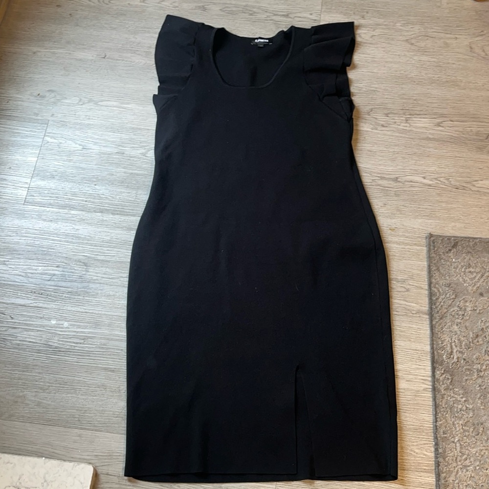 Black stretch Express dress with flurry shoulders